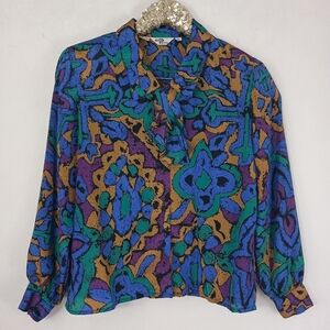 Vintage 80s 90s Alice Womens Multicolor Secretary Top sz 8 Secretary Chic Career